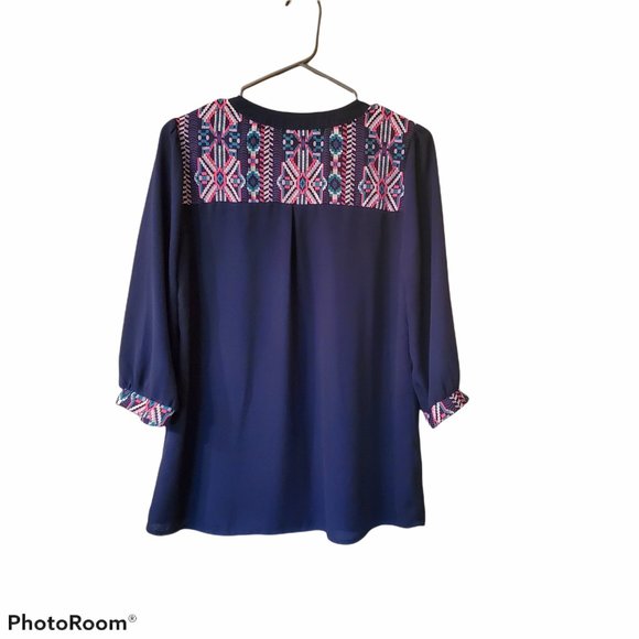 Pink Owl Apparel Navy Blue Top with Tribal - Picture 2 of 4